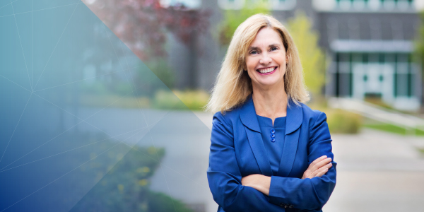 President and CEO of NAIT Laura Jo Gunter pictured in front of the Feltham Centre on main campus.