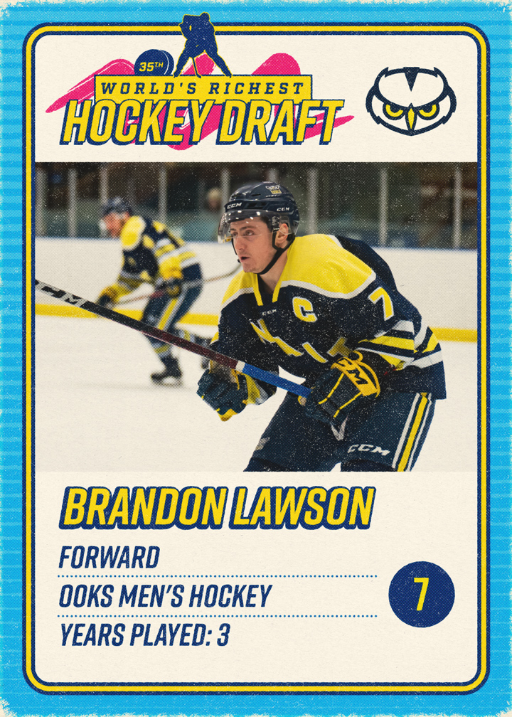 Brandon Lawson trading card, captain of the men's ooks hockey team