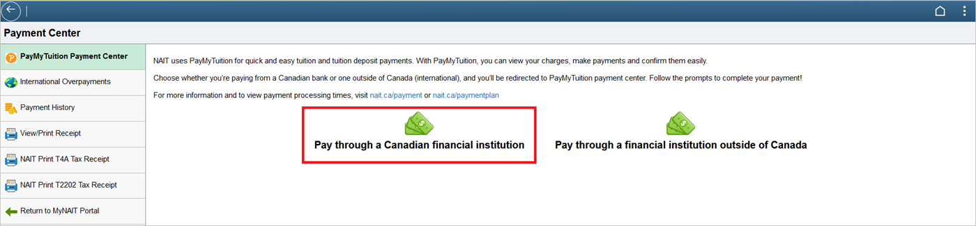PMT Payment Center Cdn bank